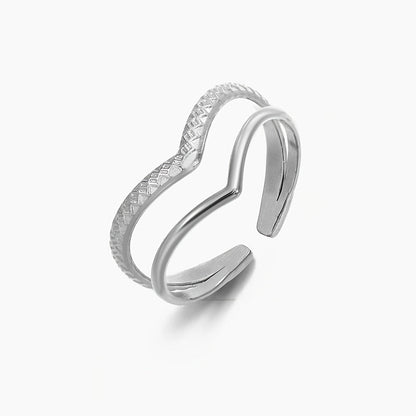 Double-Layer Gold V-Shaped Adjustable Statement Ring