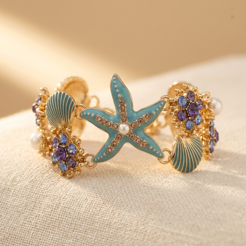 Coastal Shell Bead Pendant Bracelet