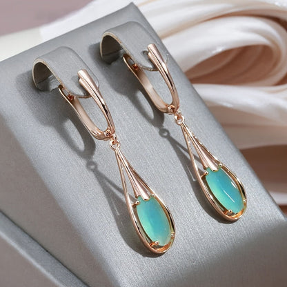 Elegant Gold Plated Teardrop Zirconia Long Pendant Earrings
