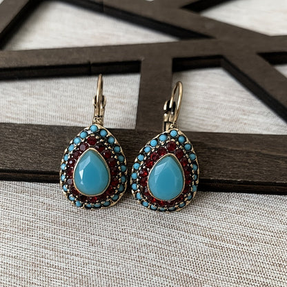Vintage Teardrop Turquoise Halo Drop Earrings