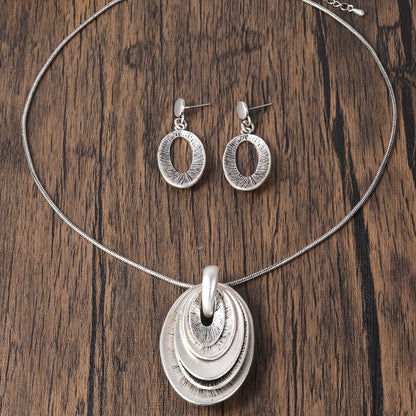 Vintage Silvery Multi Layer Necklace And Earrings Set