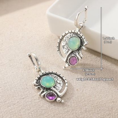 Bohemian Green Zirconia & SilverPlated Artisan Drop Earrings