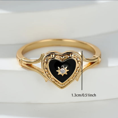 Bohemian Golden Sun Black Heart Design Paved Zirconia Ring