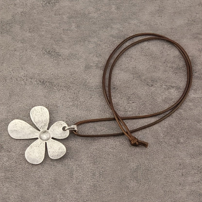 Minimalist Hammered Asymmetrical Flower Pendant Adjustable Necklace