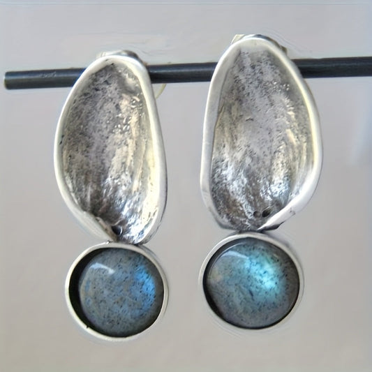 Vintage Style Silver Plated Oval Drop Earrings