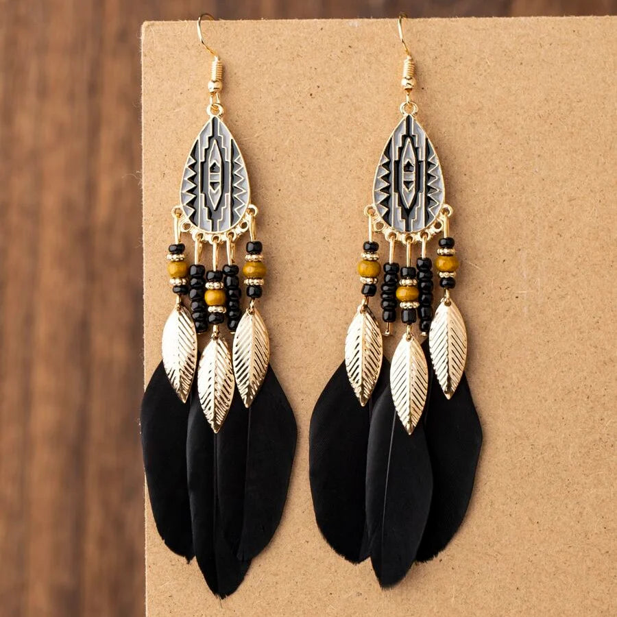 Bohemian Exaggerated Retro Style Feather Earrings