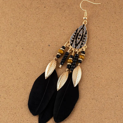 Bohemian Exaggerated Retro Style Feather Earrings