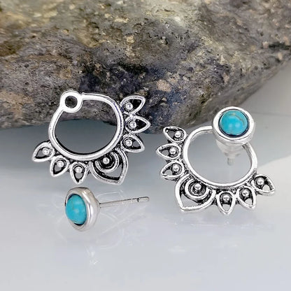 Vintage Turquoise Sunburst Stud Hoop Earring
