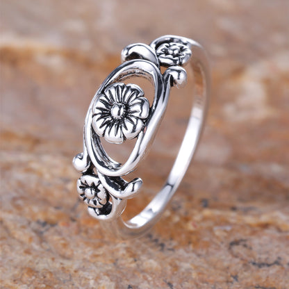 Vintage Bohemian Design Silver Plated Flower Ring