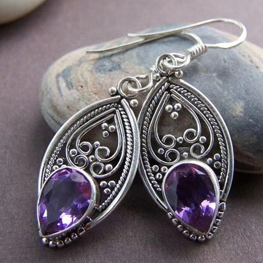 Vintage Teardrop Artificial Crystal Filigree Dangle Earrings
