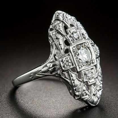 Vintage Diamond Inspired Silver Plated Ring