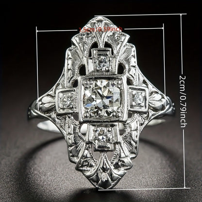 Vintage Diamond Inspired Silver Plated Ring