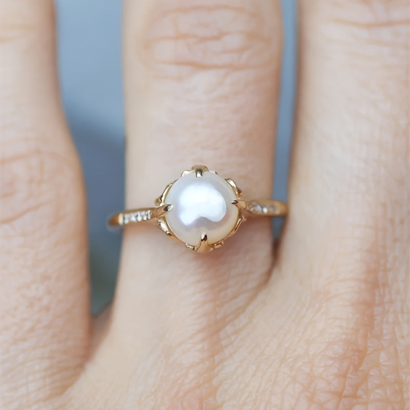 Vintage Pearl & Zirconia Latin Style Gold Plated Ring
