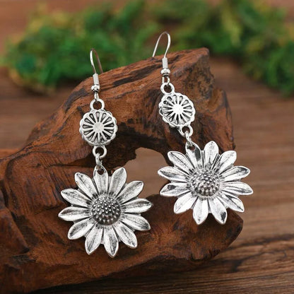 Vintage Bohemian Sunflower Pendant Earrings