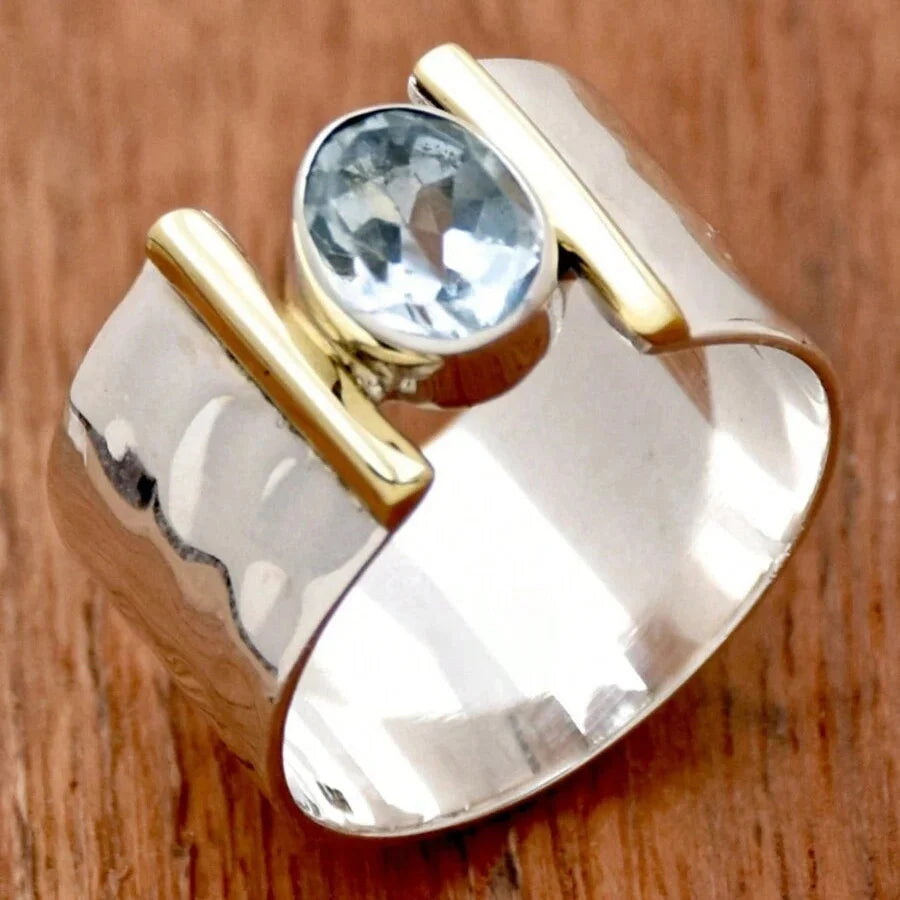 Elegant Retro Blue Cubic Zirconia Silver Plated Ring