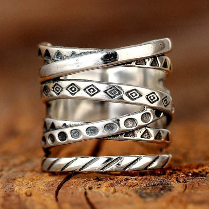 Vintage Bohemian Long Wrapped Around Silver Plated Ring