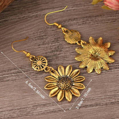 Vintage Bohemian Sunflower Pendant Earrings