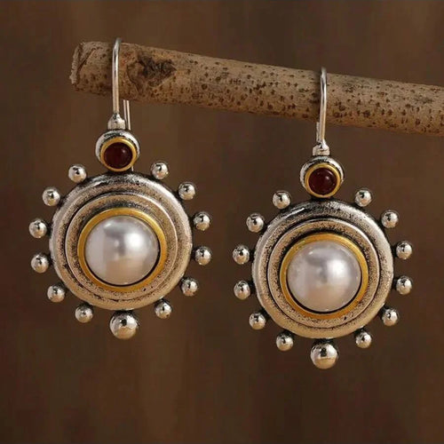 Vintage Geometric Baroque Style Silver Plated Earrings