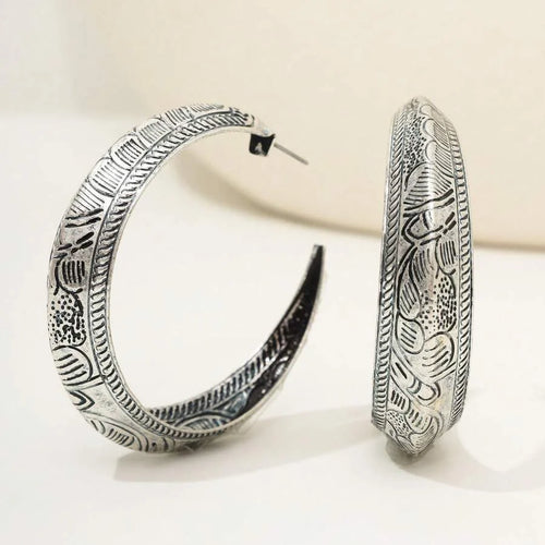 Vintage Bohemian Carved Geometric Hoop Earrings
