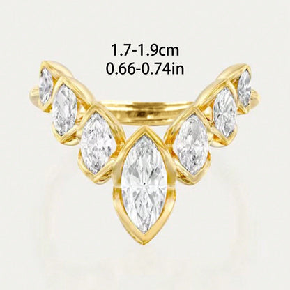 Geometric V-Shaped Gold Plated Zirconia Stone Flower Petal Ring