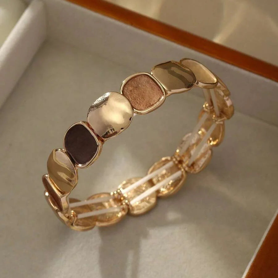 Elegant Oval Glossy & Matte Design Elastic Zinc Alloy Bracelet
