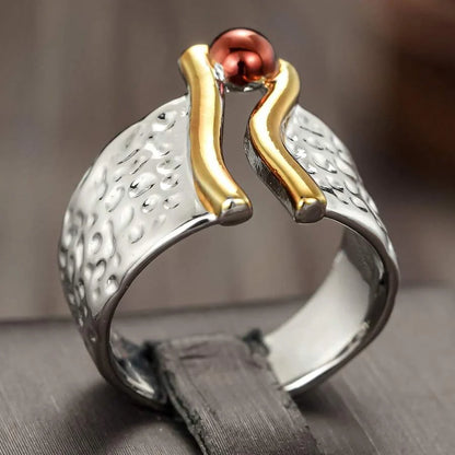 Elegant Two Tone Handcrafted Mixed Metal Wide Band Ring
