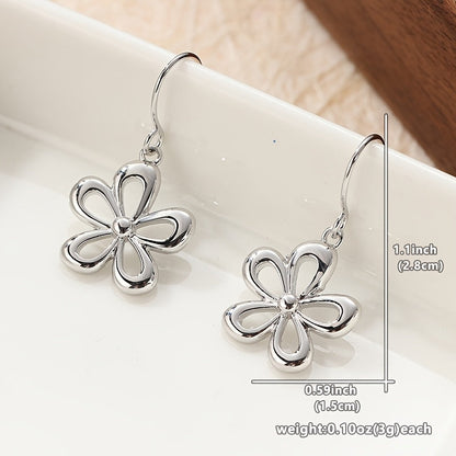 Vintage Funky Silvery Flower Pendant Earrings