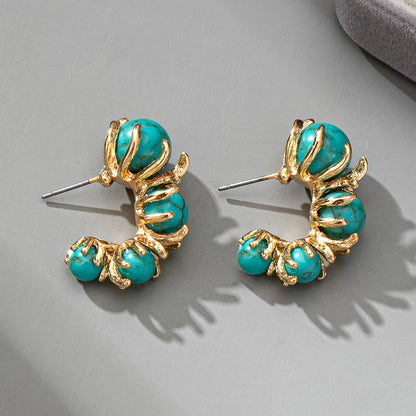 Turquoise Beaded Flower Design Earrings