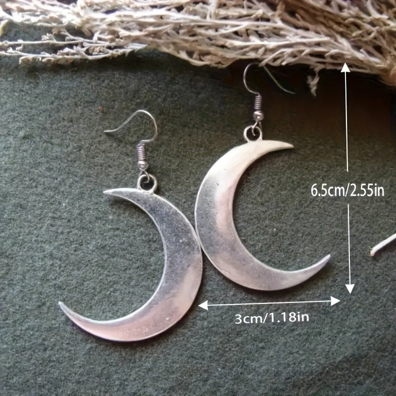 Vintage Retro Silver Plated Moon Design Drop Earrings