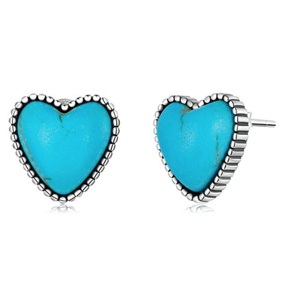 Elegant Boho Silver Plated Turquoise Hearth Love Earrings