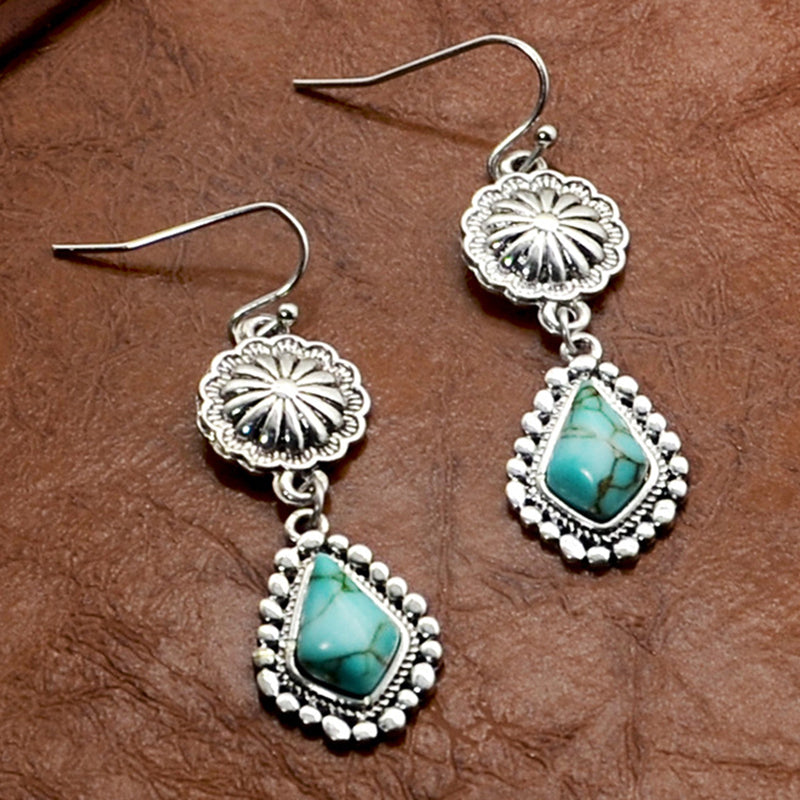 Vintage Daisy Turquoise Drop Alloy Earrings