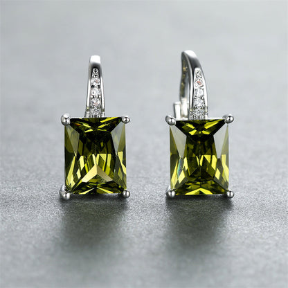 Vintage Rectangular Cut Green Zirconia Stone Stud Earrings