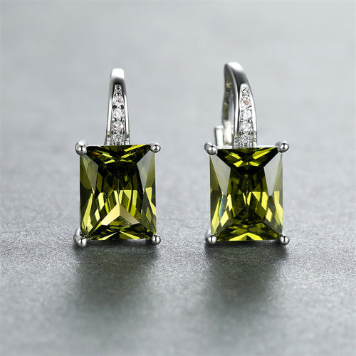 Vintage Rectangular Cut Green Zirconia Stone Stud Earrings