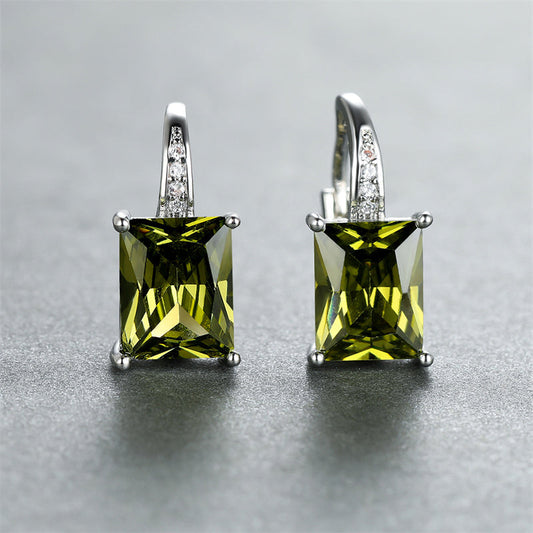Vintage Rectangular Cut Green Zirconia Stone Stud Earrings
