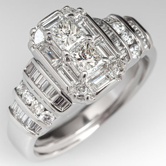 Elegant Silver Plated Bridal Style Square Zirconia Ring