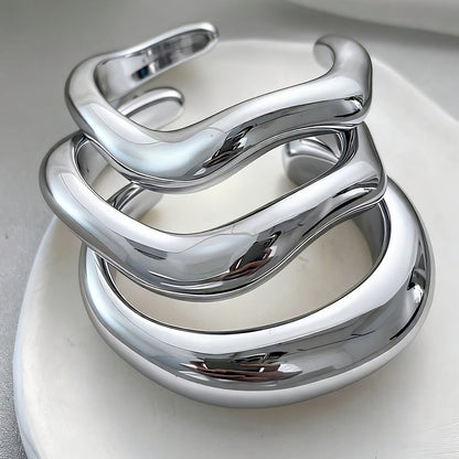Vintage Sculptural Silver Plated Plastic Bangle Cuff Bracelet