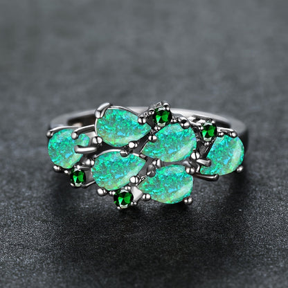 Classic Green Water Drop Opal Cluster Ring