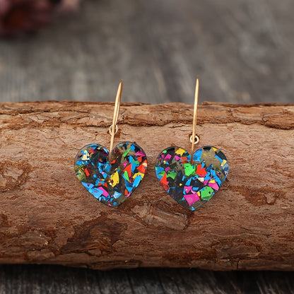 Vintage Style Resin Glitter Heart Pendant Earrings