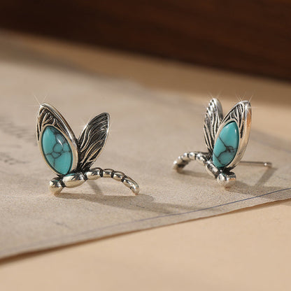 Vintage Dragonfly Turquoise Stud Earrings