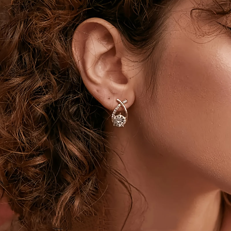 Golden Cross Zirconia Stud Earrings