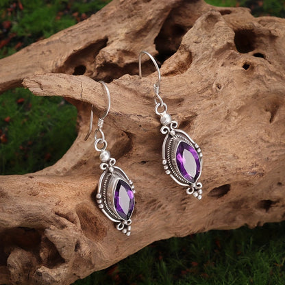 Vintage European Style Purple Zirconia Crystal Inlay Earrings