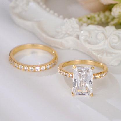 Elegant 2-Piece Classic Zirconia Ring Engagement & Wedding Band Set