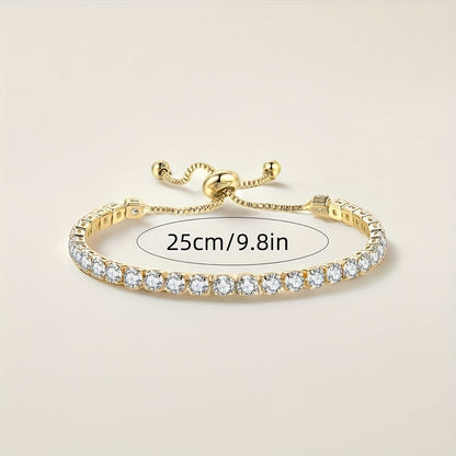 Elegant Gold Plated Zirconia Diamond Adjustable Tennis Bracelet