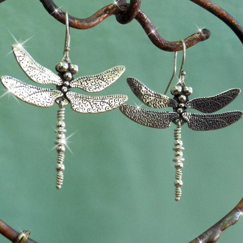 Elegant Vintage Dragonfly Drop Earrings