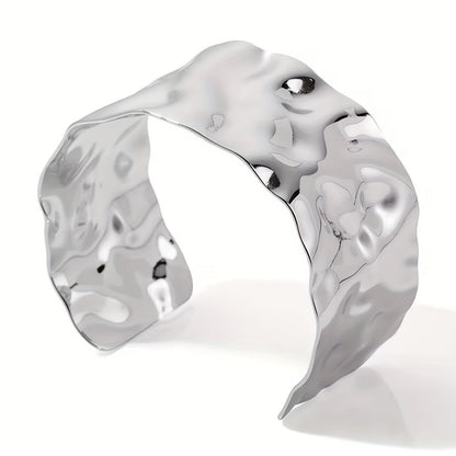 Elegant Polished Sculptural Wide Cuff Bracelet