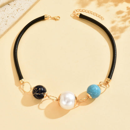 Bohemian Minimalist Pearl & Turquoise Bead Necklace