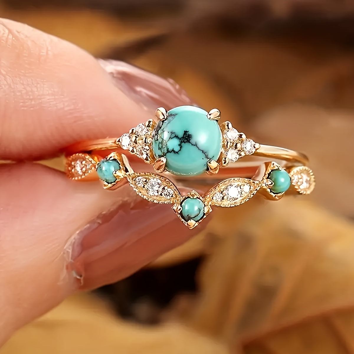 Elegant Vintage Turquoise Statement Gold Plated Ring