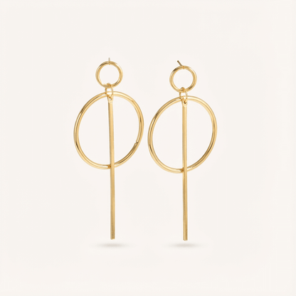 Modern Linear Style Gold Plated Circle Drop Earrings