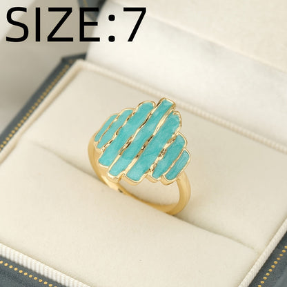 Bohemian Painted Oil Irregular Rock Edge Mint Green Ring