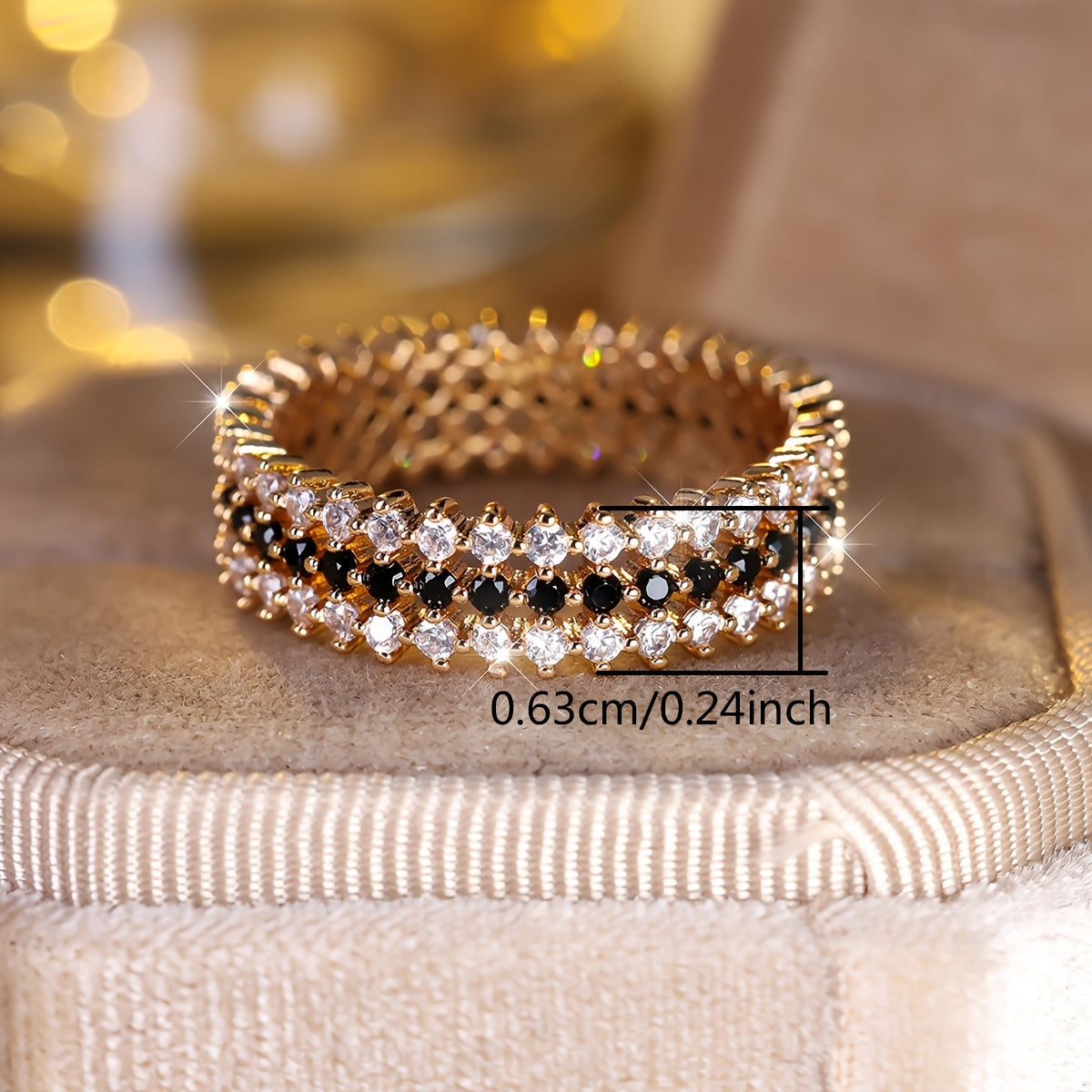 Elegant Full Circle Three Rows Zirconium Gold Plated Ring